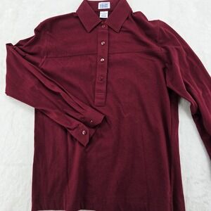 Leon Levin Polo Shirt Womens S Long Sleeve Burgundy Maroon Cotton Blend Preppy